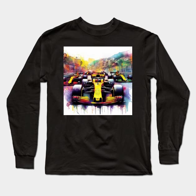 Artistic illustration of high speed racing cars in Monte Carlo Long Sleeve T-Shirt by WelshDesigns